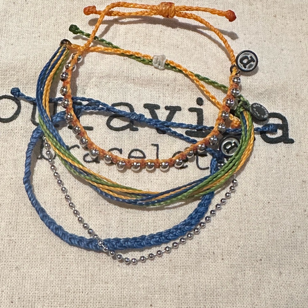 PURA VIDA Custom Blue, Green & Yellow with Silver Chain & Beads Bracelet Set NEW